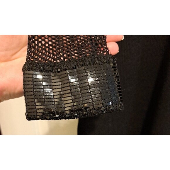 ST JOHN by Marie Gray: Black Dress Size 10 Long Sleeves Sequin Mesh Metallic - Picture 6 of 16